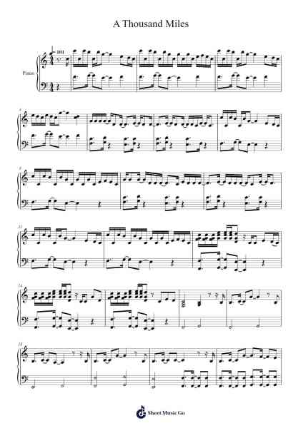 A Thousand Miles Sheet Music by Vanessa Carlton-Arr.Horncie Shapole