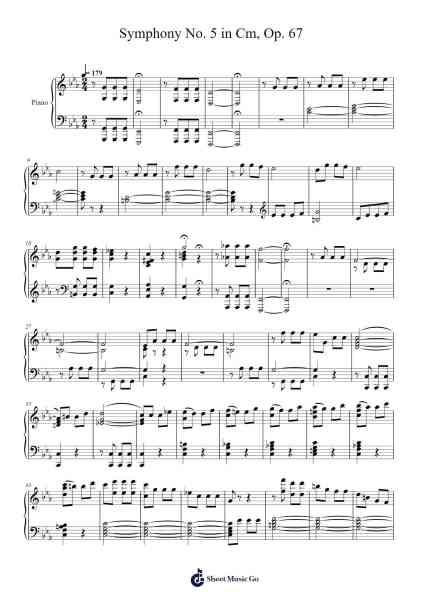 Symphony No. 5 in Cm, Op. 67 – Theme Partitura de Ludwig van Beethoven-Arr.Fieldbing