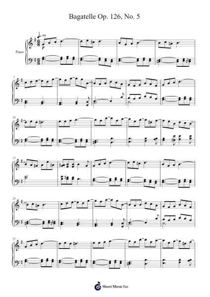 Bagatelle Op. 126, No. 5 Partitura de Ludwig van Beethoven-Arr.Evejob