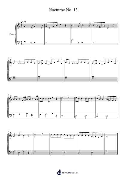 Nocturne No. 13 Partitura de Wolfgang Amadeus Mozart-Arr.Hoodlyle Joyyoung