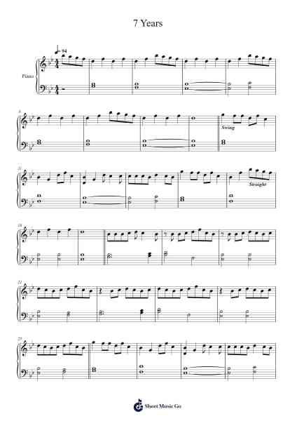 7 Years Sheet Music by Lukas Graham-Arr.Pastowe Olseph