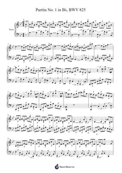 Corrente – Partita No. 1 in B♭, BWV 825 Sheet Music by Johann Sebastian Bach-Arr.Muthia Upsay