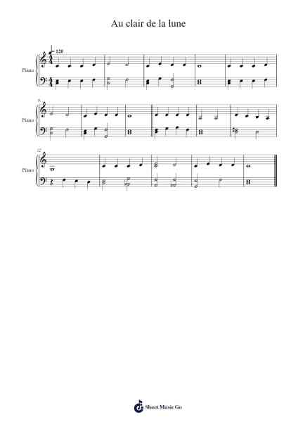 Au clair de la lune Sheet Music by Jean-Baptiste Lully-Arr.Dukim