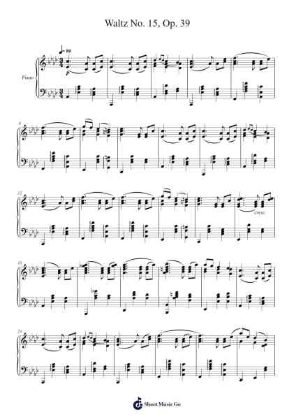 Waltz No. 15, Op. 39 Sheet Music by Johannes Brahms-Arr.Trollstal