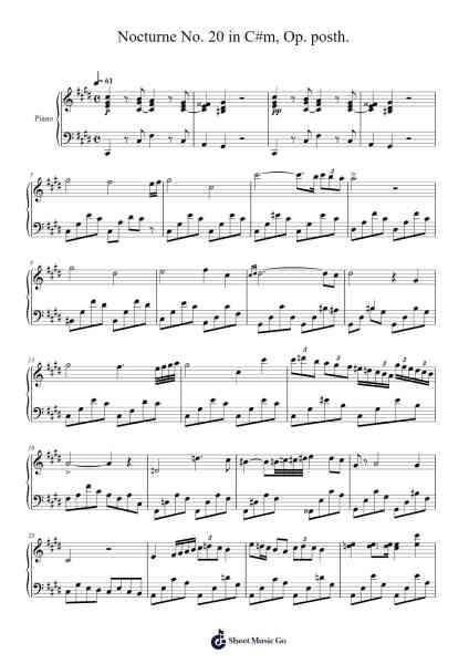 Nocturne No. 20 in C#m, Op. posth. Sheet Music by Frédéric Chopin-Arr.Gwenter Stedi