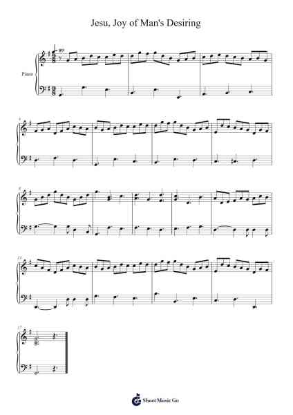 Jesu, Joy of Man's Desiring –Cantata No. 147 Sheet Music by Johann Sebastian Bach-Arr.Hartkeats