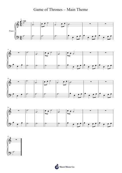 Game of Thrones – Main Theme Sheet Music by Ramin Djawadi-Arr.Swinthea