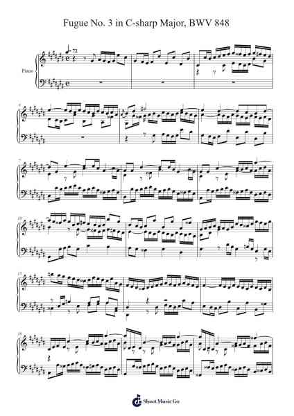Fugue No. 3 in C-sharp Major, BWV 848 Sheet Music by Johann Sebastian Bach-Arr.Stanthy