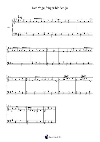 Der Vogelfänger bin ich ja Sheet Music by Wolfgang Amadeus Mozart-Arr.Junechad