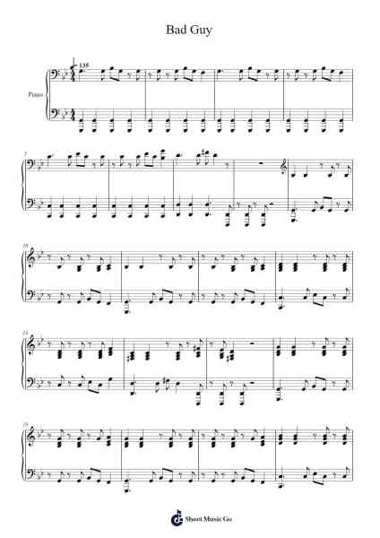 Bad Guy Musica per pianoforte di Billie Eilish - Arr.Abters Bloomsteele