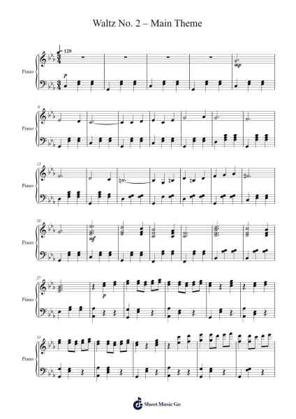 Waltz No. 2 – Main Theme Sheet Music by Dmitri Shostakovich-Arr.Beckfey Earlnice