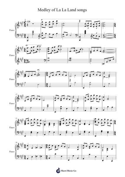 Medley of La La Land songs Sheet Music by Justin Hurwitz-Arr.Cumwyatt