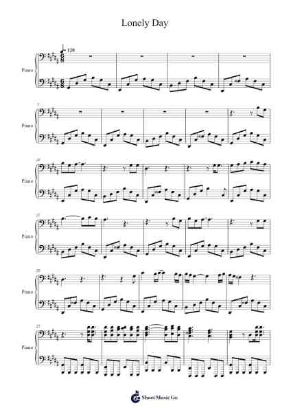 Lonely Day Sheet Music by System of a Down-Arr.Tutlyn Bradpeare