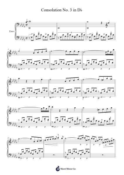 Lento placido – Consolation No. 3 in D♭ Sheet Music by Franz Liszt-Arr.Reyblume Poundtor