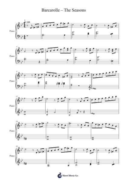 June: Barcarolle –The Seasons Sheet Music by Pyotr Tchaikovsky-Arr.Montyet