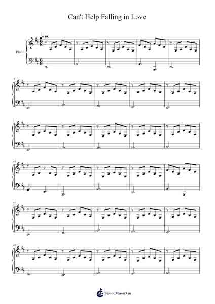 Can't Help Falling in Love With You (without melody) Sheet Music by Elvis Presley-Arr.Jesine