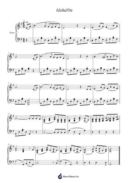 Aloha'Oe Sheet Music by Queen Lili'uokalani-Arr.Leacoln Galow
