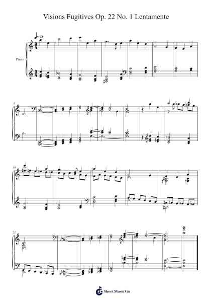 Lentamente No. 1 – Visions Fugitives Op. 22 Sheet Music by Sergei Prokofiev-Arr.Churmike