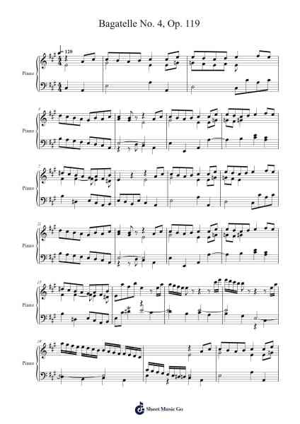 Bagatelle No. 4, Op. 119 Sheet Music by Ludwig van Beethoven-Arr.Souget Sasprice