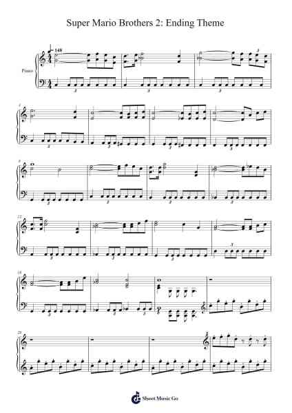 Super Mario Brothers 2: Ending Theme Sheet Music by Koji Kondo-Arr.Evejob