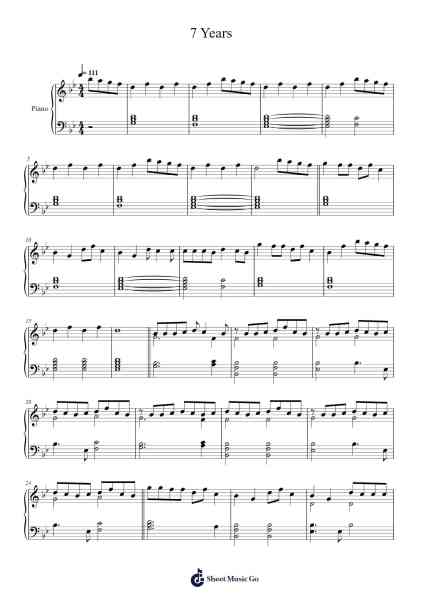 7 Years Sheet Music by Lukas Graham-Arr.Fieldtein