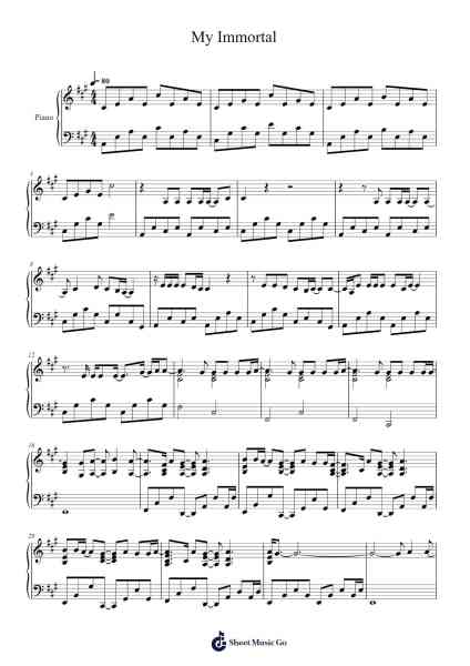 My Immortal Sheet Music by Evanescence-Arr.Stanthy