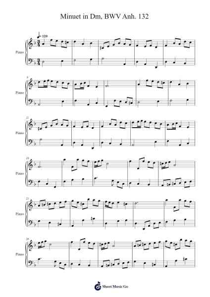 Minuet in Dm, BWV Anh. 132 Sheet Music by Johann Sebastian Bach-Arr.Winsmew