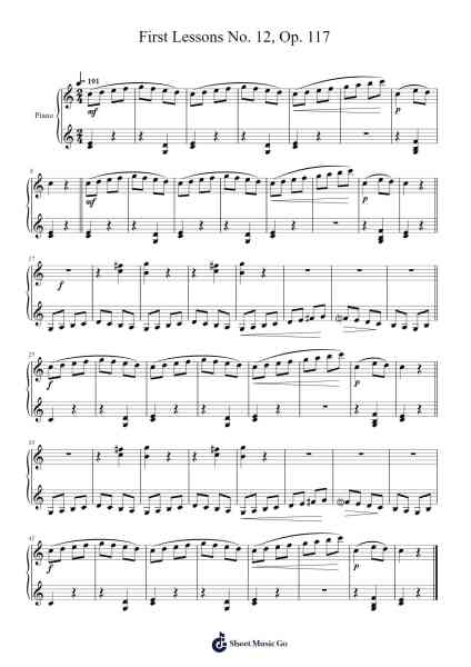 First Lessons No. 12, Op. 117 Partitura de Cornelius Gurlitt-Arr.Lamguy Nica