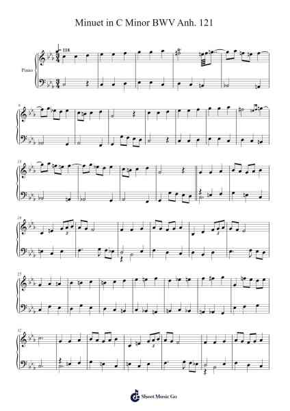 Minuet in C Minor BWV Anh. 121 Sheet Music by Johann Sebastian Bach-Arr.Sukin