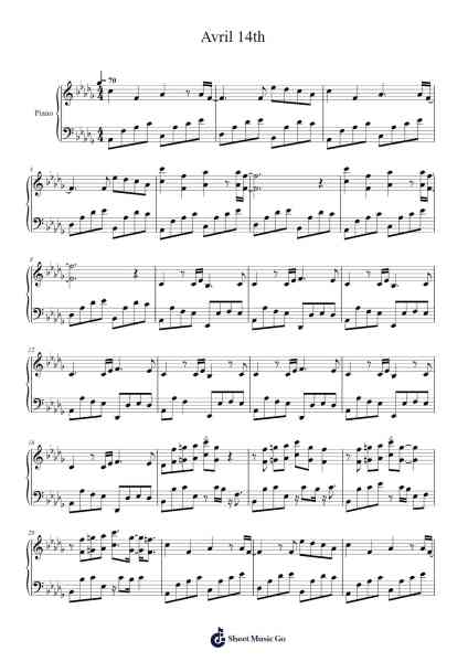 Avril 14th Sheet Music by Aphex Twin-Arr.Bertreade
