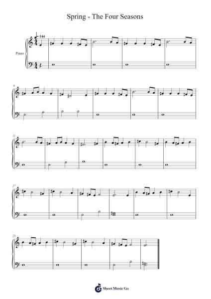 Spring - The Four Seasons Sheet Music by Antonio Vivaldi-Arr.Prupert Cookegram