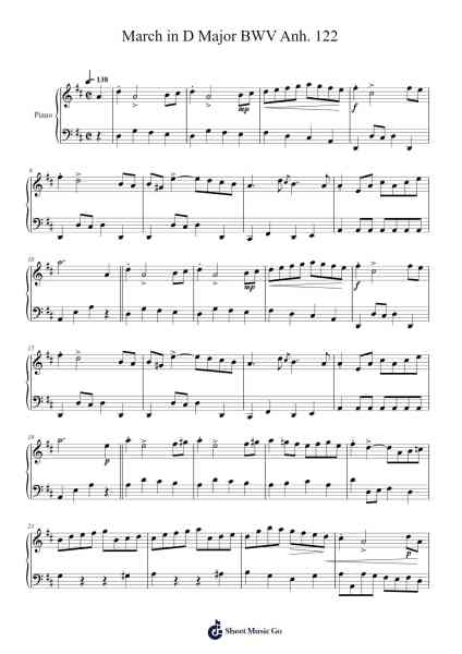 March in D Major BWV Anh. 122 Sheet Music by Carl Philipp Emanuel Bach-Arr.Greenblack Xawilde