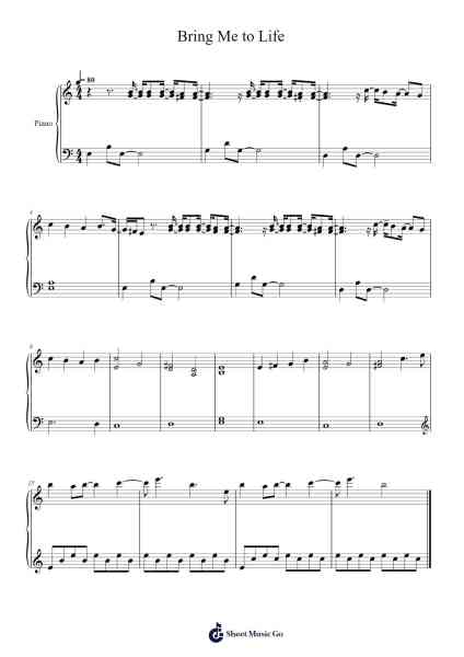 Bring Me to Life Musica per pianoforte di Evanescence - Arr.Chapgene