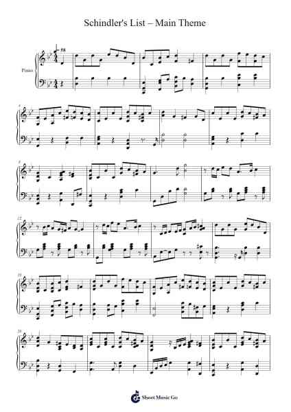 Schindler's List –Main Theme Sheet Music by John Williams-Arr.Thomgreg