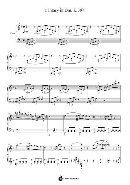 Fantasy in Dm, K 397 Sheet Music by Wolfgang Amadeus Mozart-Arr.Louisen Jusine