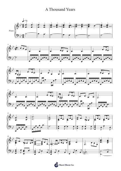 A Thousand Years Sheet Music by Christina Perri-Arr.Lamshop