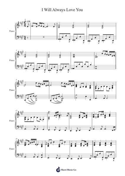 I Will Always Love You (Accompaniment Version) Sheet Music by Whitney Houston-Arr.Bloorgrace Springa