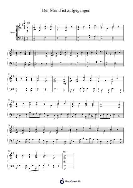 Der Mond ist aufgegangen Sheet Music by Johann Abraham Peter Schulz-Arr.Jendine