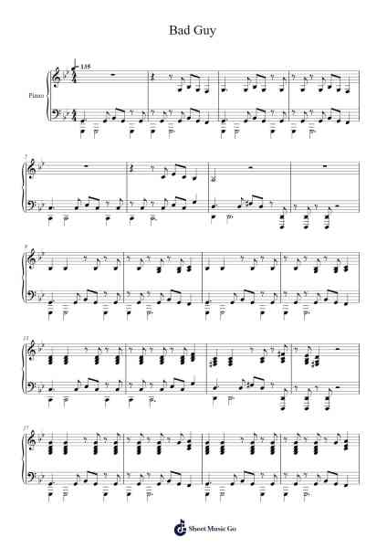 Bad Guy Sheet Music by Billie Eilish-Arr.Giswolf