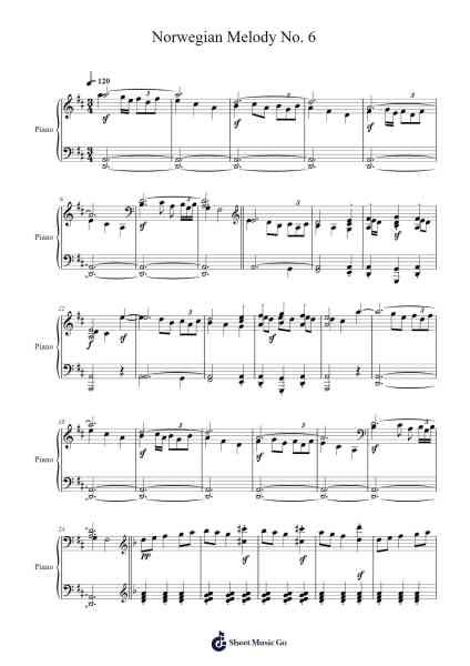 Norwegian Melody No. 6 –Lyric Pieces I, Op. 12 Sheet Music by Edvard Grieg-Arr.Detio Gemlo