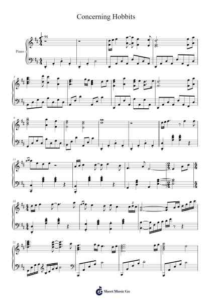 Concerning Hobbits – Lord of the Rings Sheet Music by Howard Shore-Arr.Popbraith Cookryl