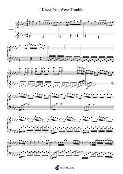 I Knew You Were Trouble Sheet Music by Taylor Swift-Arr.Leaglan Piersmar
