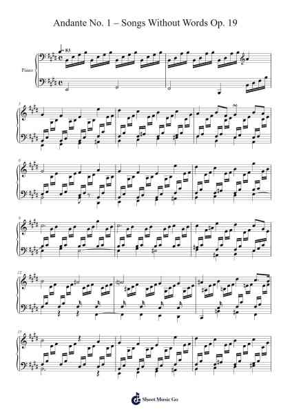 Andante No. 1 – Songs Without Words Op. 19 Sheet Music by Felix Mendelssohn-Arr.Verbald Jackpound