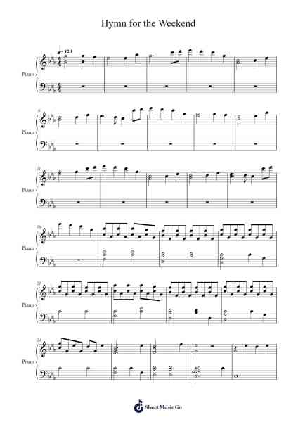 Hymn for the Weekend Sheet Music by Coldplay-Arr.Edlup Denlouie