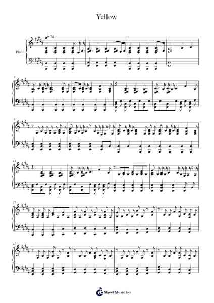 Yellow Sheet Music by Coldplay-Arr.Dickbryce Biien
