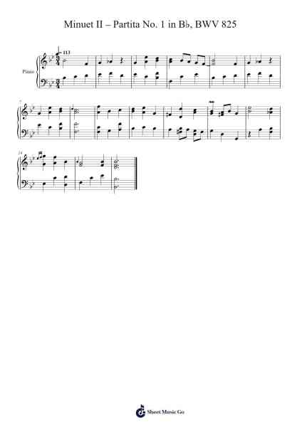 Minuet II – Partita No. 1 in B♭, BWV 825 Sheet Music by Johann Sebastian Bach-Arr.Hewdys