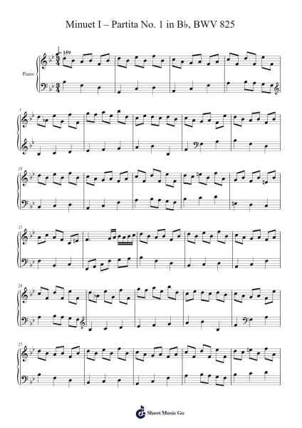 Minuet I – Partita No. 1 in B♭, BWV 825 Sheet Music by Johann Sebastian Bach-Arr.Virquinn Hoodvid