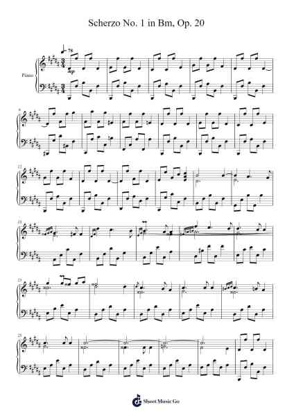 Scherzo No. 1 in Bm, Op. 20 ("Molto più lento") Sheet Music by Frédéric Chopin-Arr.Turdrea