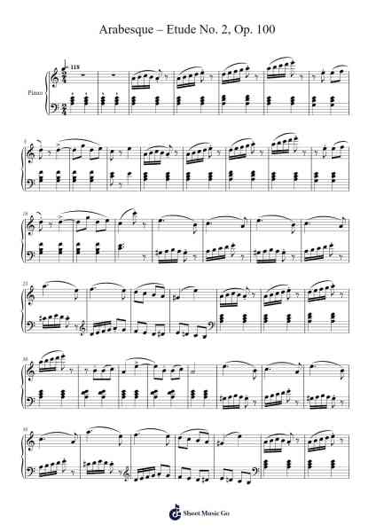 Arabesque – Etude No. 2, Op. 100 Sheet Music by Friedrich Burgmüller-Arr.Brookjoy