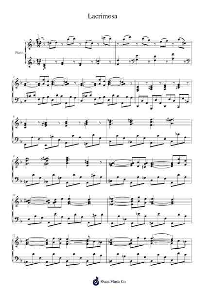 Lacrimosa – Requiem KV 626 Sheet Music by Wolfgang Amadeus Mozart-Arr.Temky Pisoll